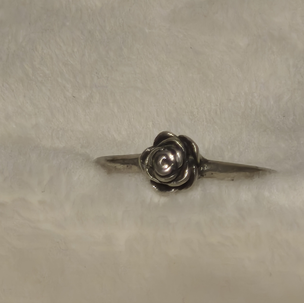 Very Sweet Sterling Silver Rose Women's Ring.  Cut To Be Adjustable.